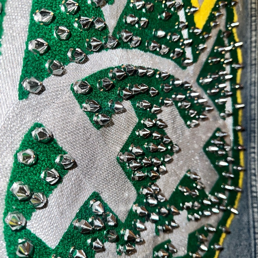 Brand New Denim Punk Jacket With Silver Spikes - Picture 3 of 4